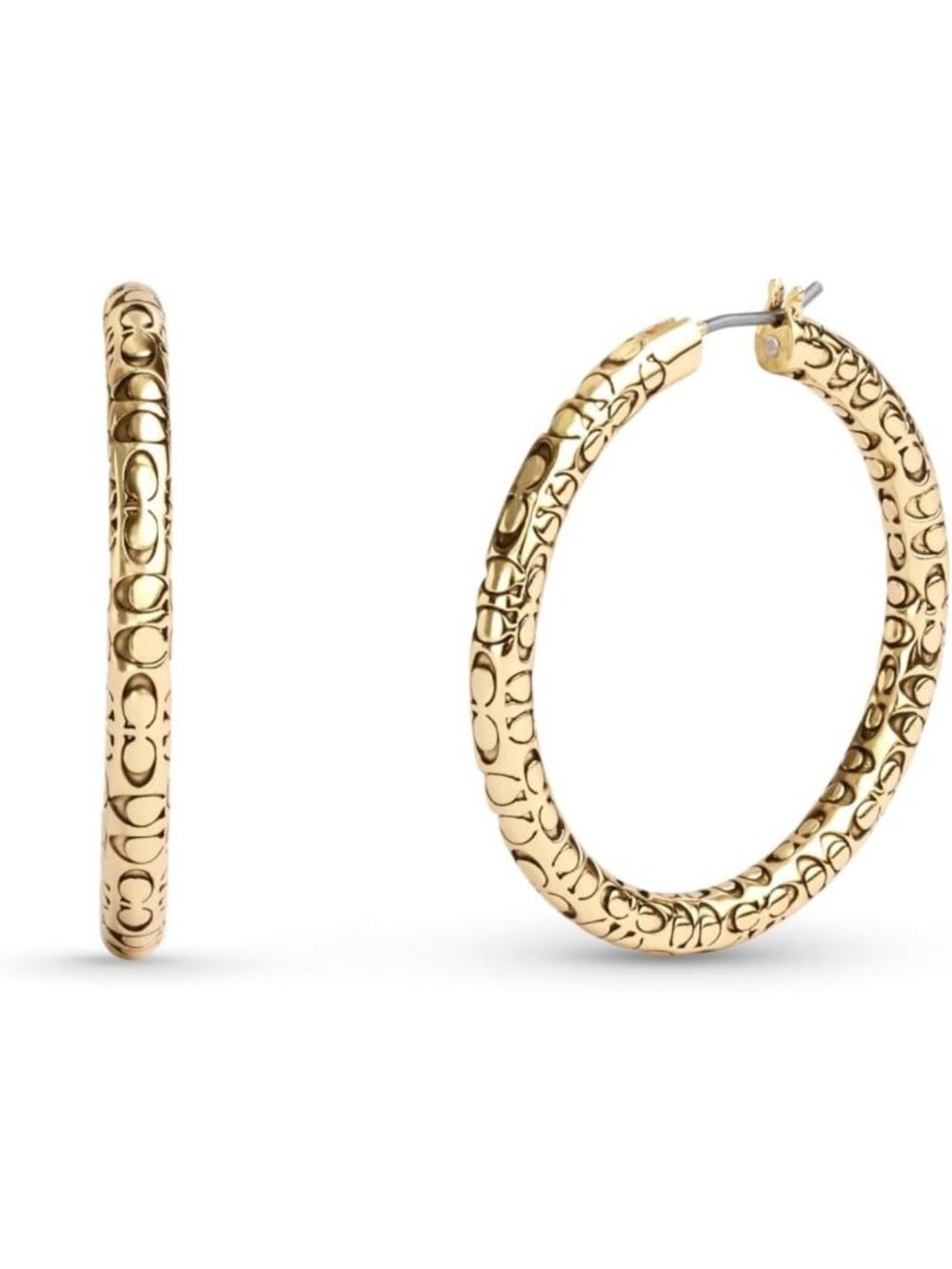 Stylish Women's Quilted Hoop Earrings with Crystals in Gold - One Size